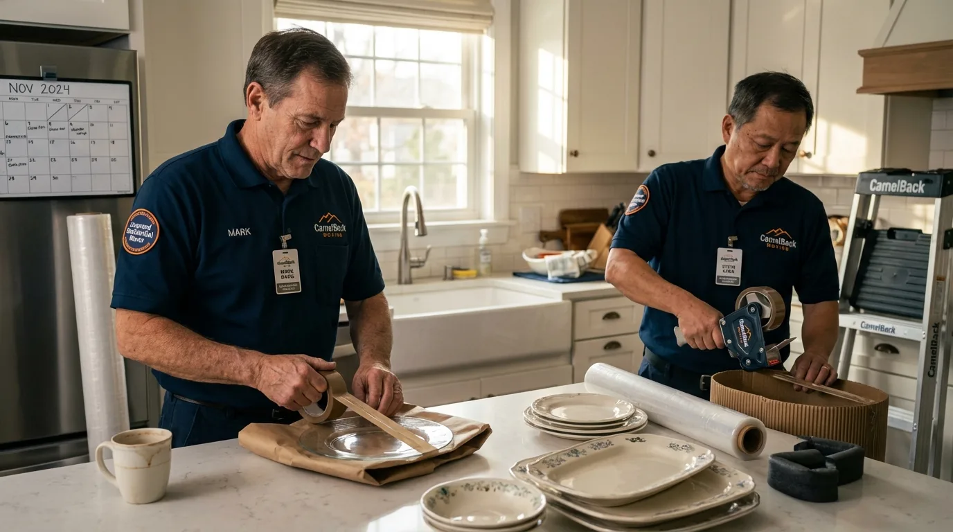 Professional crew packing kitchen dishware in Dewart, PA